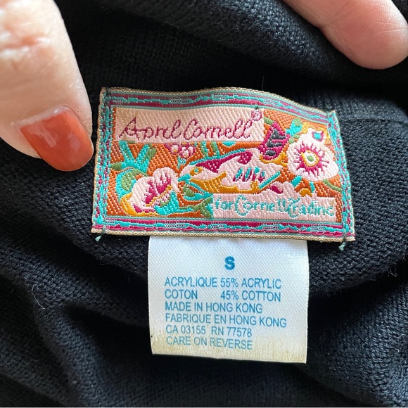 🛑 Vintage April Cornell Black Maribou Feather Trim Cardigan - S/M - Picture 8 of 10